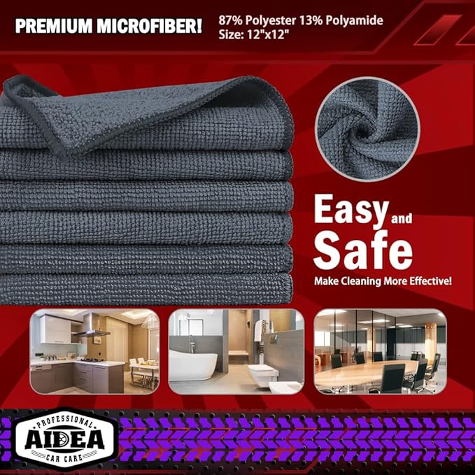 AIDEA Microfiber Cleaning Cloth Grey 20PK, Microfiber Towels 12"×12" - Image 6