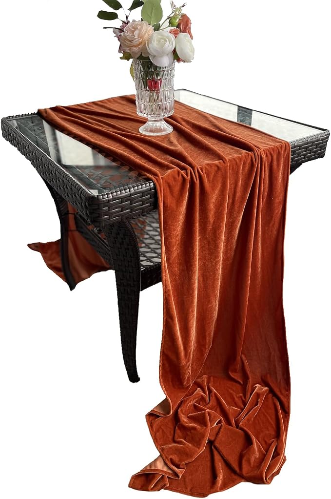 Luxurious Velvet Table Runner, Terracotta 120 Inches Wedding Table Runners, 10ft Velvet Home Party Table Decorations - Image 3