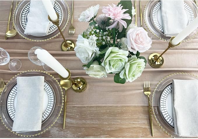 Luxurious Velvet Table Runner, 10ft Wedding Reception Decorations, 20x120inch Soft Velvet Fabric, Table Linen Overlay, Wedding Table Runners (Champagne, 20X120inch) - Image 4