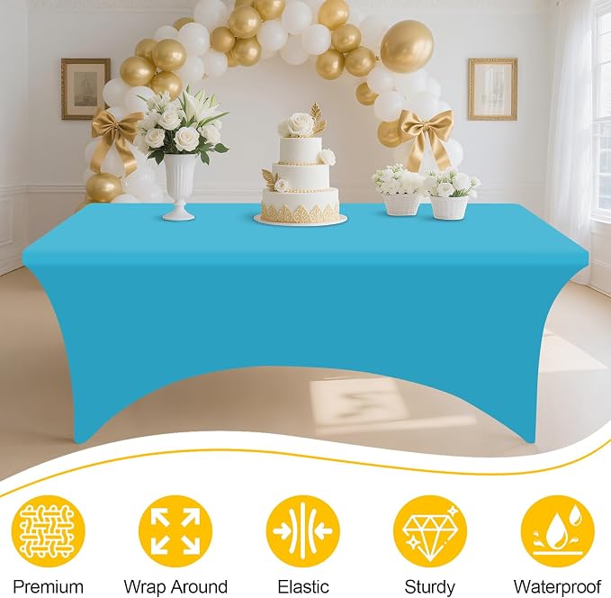 Smiry 2 Pack Spandex Table Cloth 4FT, Elastic Fitted Blue Mist Tablecloth - Image 4