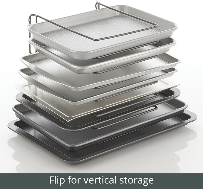 mDesign Large Metal Wire Organizer Rack for Kitchen Cabinet, Pantry, Shelves - Holder with 8 Slots for Baking Sheets, Skillets, Frying Pans, Pots, Lids, Cutting Boards, Appliances - Dark Gray - Image 5