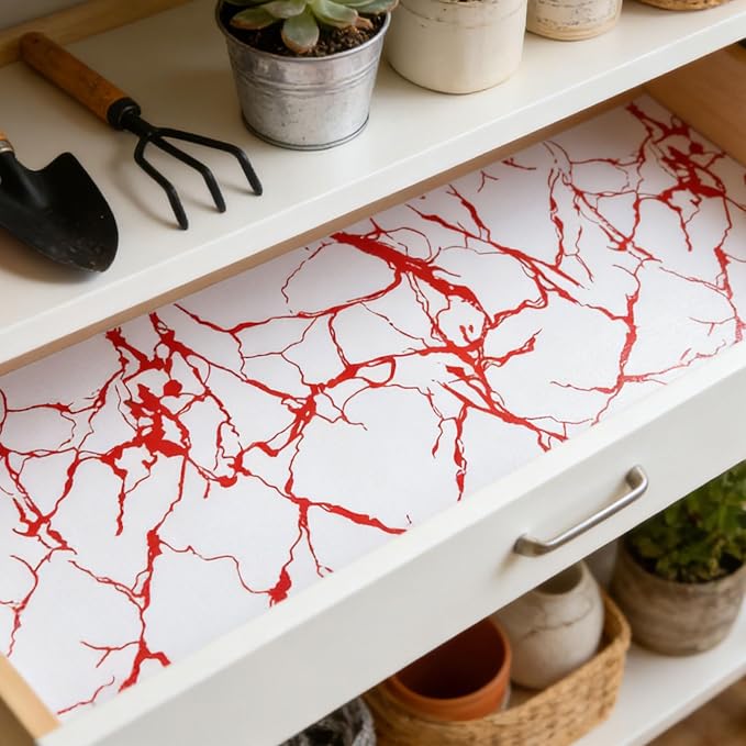 Red Marble Pattern Shelf Liner, Non-Adhesive Non-Slip Thickened - Image 6