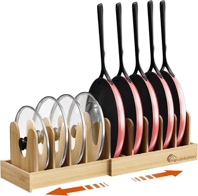 Housolution Bamboo Pot and Pan Lid Organizer Holder Storage Rack by Housolution