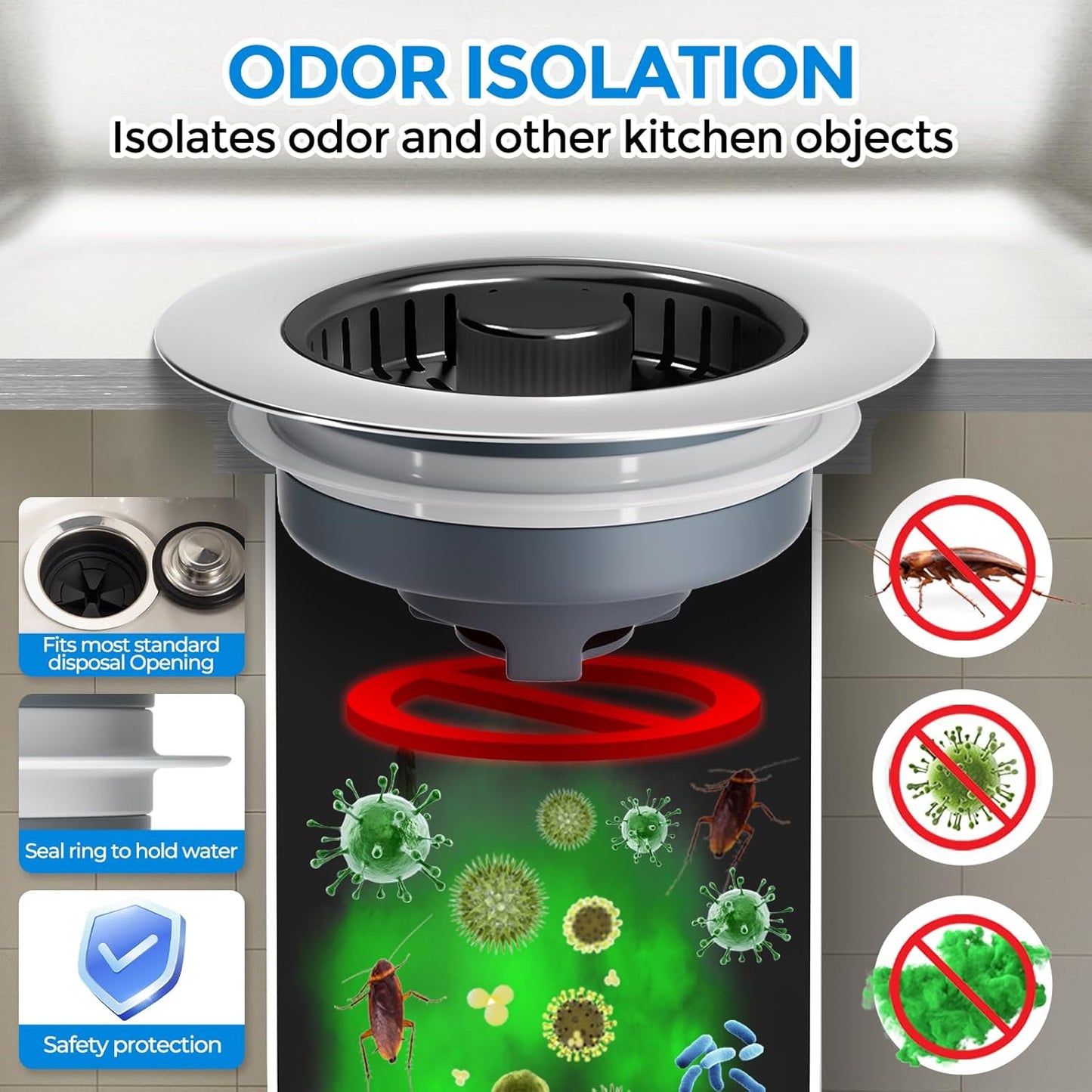 zaa Kitchen Sink Drain Strainer - Kitchen Sink Stopper, 304 Stainless Steel Sink Drain Stopper, Sink Protector for Kitchen with Anti-Clog Filter, Fit US Standard 3-1/2'' Sink Drain Hole, Black