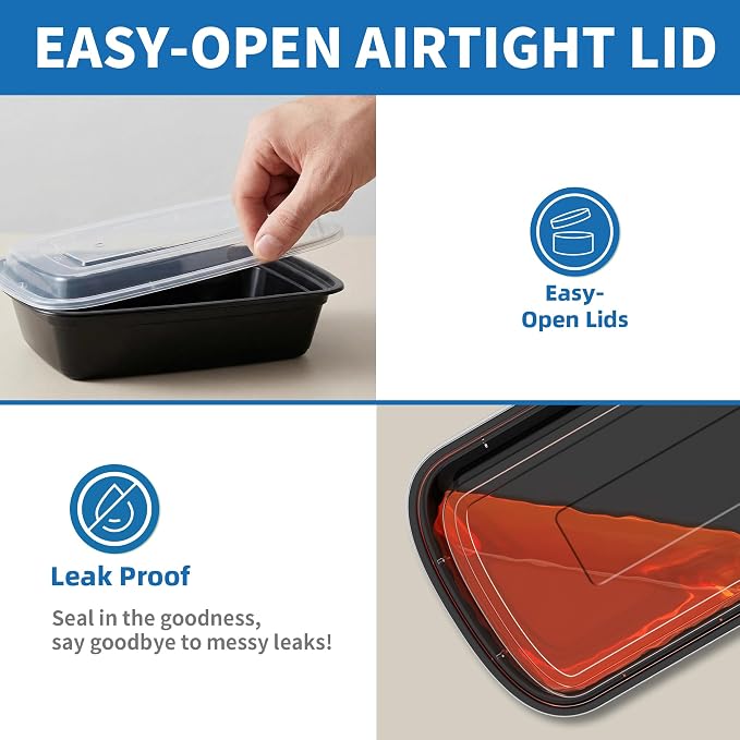 16oz Meal Prep Containers, 150 Sets Disposable Food Storage Boxes with Lids | Small, Single Compartment, Leakproof Lids, BPA Free, Microwave Freezer Safe, Plastic To Go Bento Boxes for Lunch Takeout - Image 3