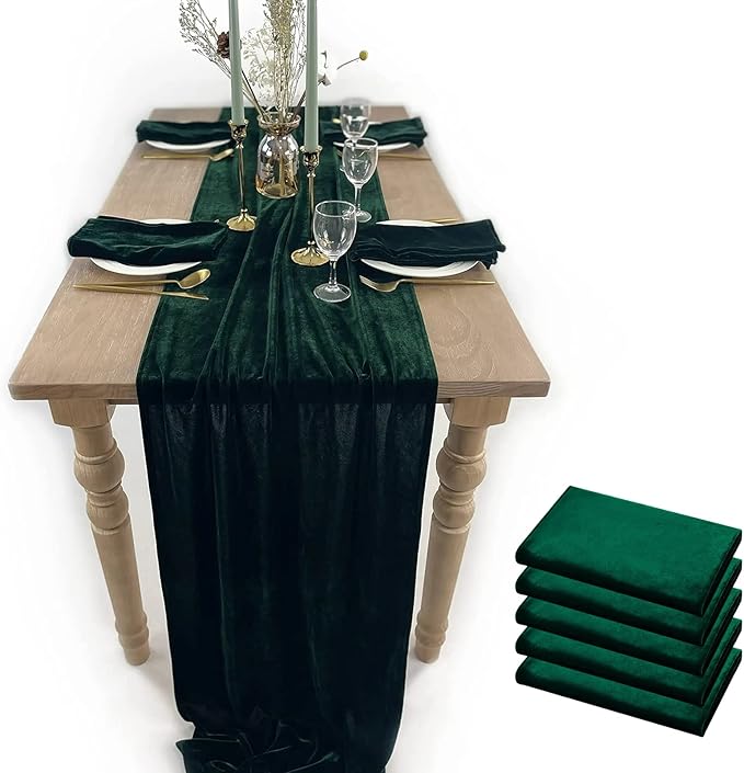 Velvet Table Runner, 5 Pack Luxurious Wedding Reception Decorations Soft Velvet Fabric Table Linen Overlay for Party (20 x 120 inch, Emerald Green) by BTFHOME