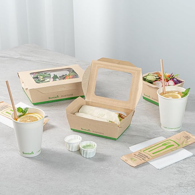 Restaurantware 28 oz Paper Bamboo Small Bio Take Out Container, 200 Pack - Image 8