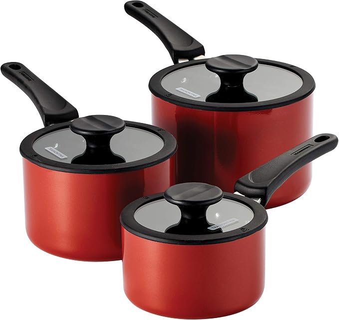 Tramontina Non Stick 6-Piece Nesting Sauce Pan Set with Lids - Red - Image 2