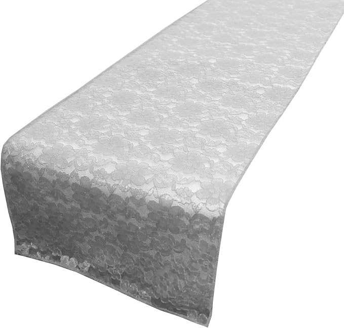 Zen Creative Designs 10 Pack Floral Lace Table Runner Sheer Lace Event Party Wedding Table Decor (12" by 72", Silver) by ZenCreativeDesigns