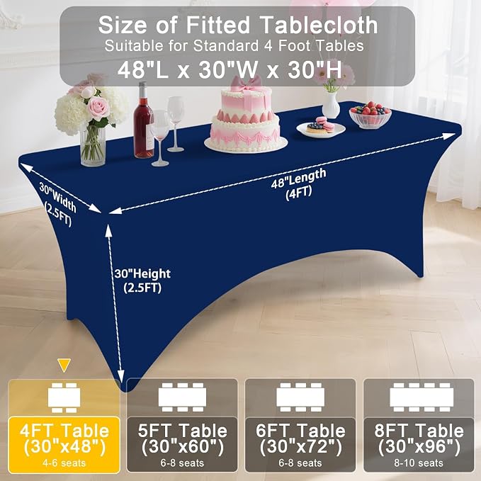 Smiry 2 Pack Spandex Table Cloth 4FT, Elastic Fitted Navy Tablecloth - Image 8
