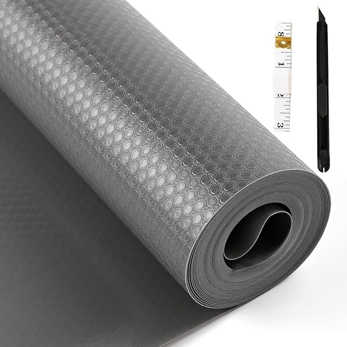 Bloss Plastic Shelf/Drawer Liner with Tools, Non Adhesive Shelf Liner for Cabinets, Storage, Kitchen, Desks, Decor Cupboard Liner, Refrigerator Shelf Liners(Grey, 17.7"x59") by Bloss