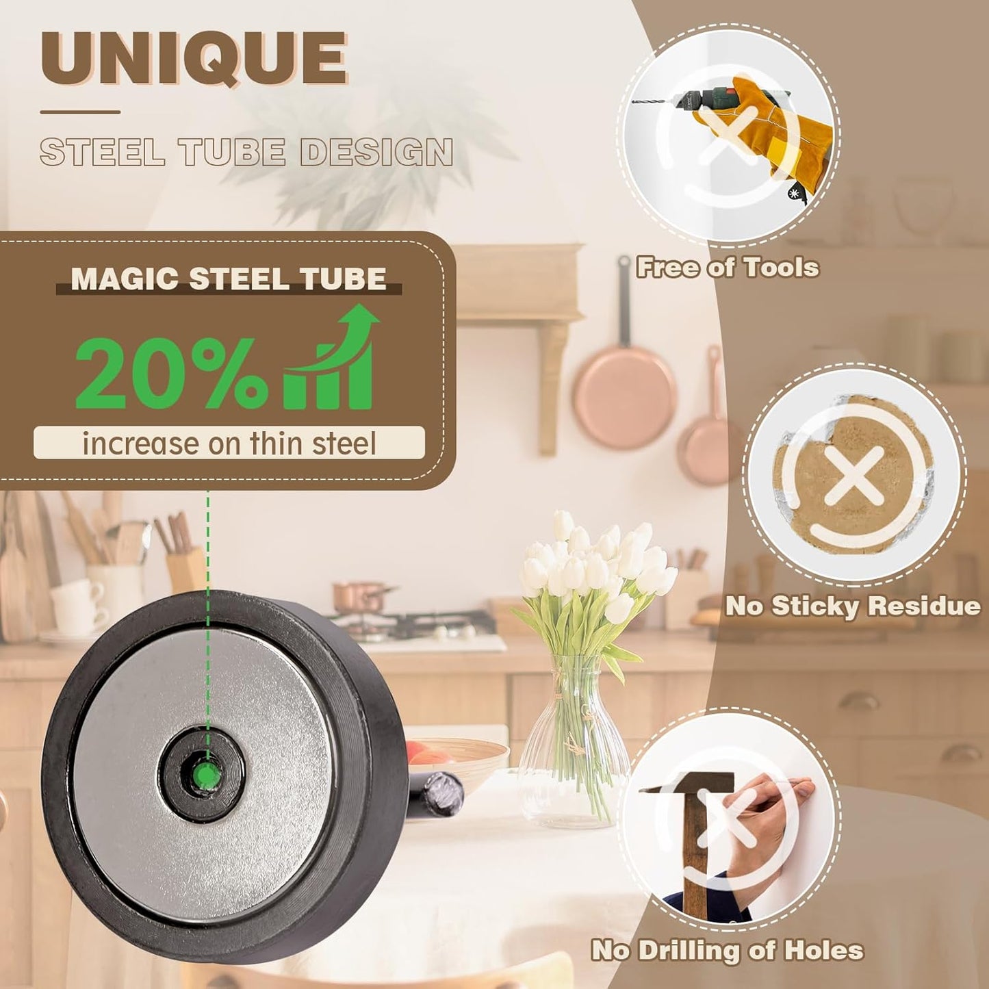 Neosmuk Magnetic Hooks, Cruise Ship Essentials, 80lb+ Heavy Duty Magnetic Hooks for Cruise Cabins, Refrigerator, Grill, Hanging, and Travel | Extra Strong Must-Haves Magnet Hook,Brown