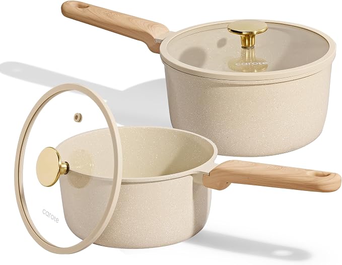 CAROTE Ceramic Nonstick 1.5Qt & 2.5Qt Sauce Pan Sets with Lid by CAROTE