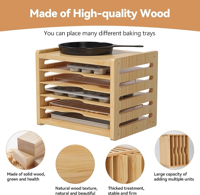 tonchean 6 Tier Wooden Tray Dividers for Cabinets - Image 4