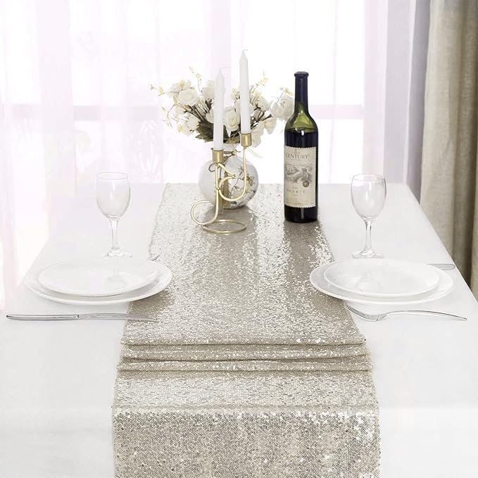 Champagne Sequin Table Runner 12 Pack 12''x72 Glitter Table Runner - Image 4