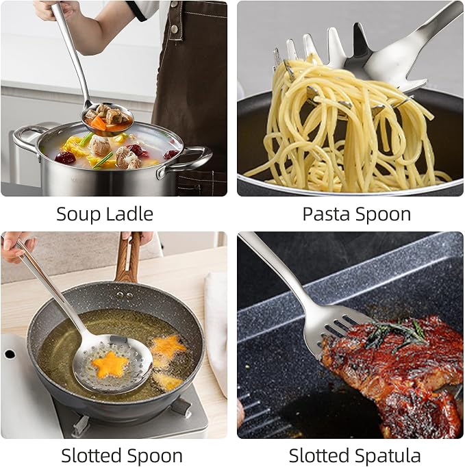 18/8 Stainless Steel Cooking Utensils Set of 4, Dishwasher Safe - Image 4