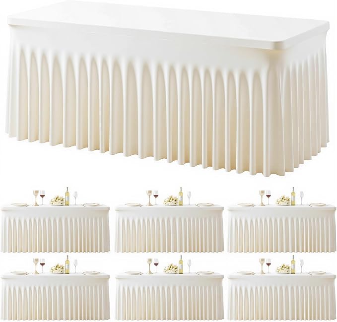 6 Pack Ivory Table Cloth for 6 Foot Rectangle Tables Spandex Fitted Tablecloth 6ft Stretch Table Covers Skirt Ivory Banquet Tablecloths Wrinkle Free Tablecloth for Party Wedding Birthday Event by Tao-GePartyDecorations