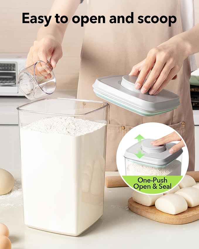 Ankou Airtight Food Storage Container with Pop Lid & 130ml Scoop, 4L/4.2qt *2 BPA-Free Cereal, Rice, Flour, Pasta & Snack Container, Stackable & Durable,Kitchen Pantry Organizer - Image 2