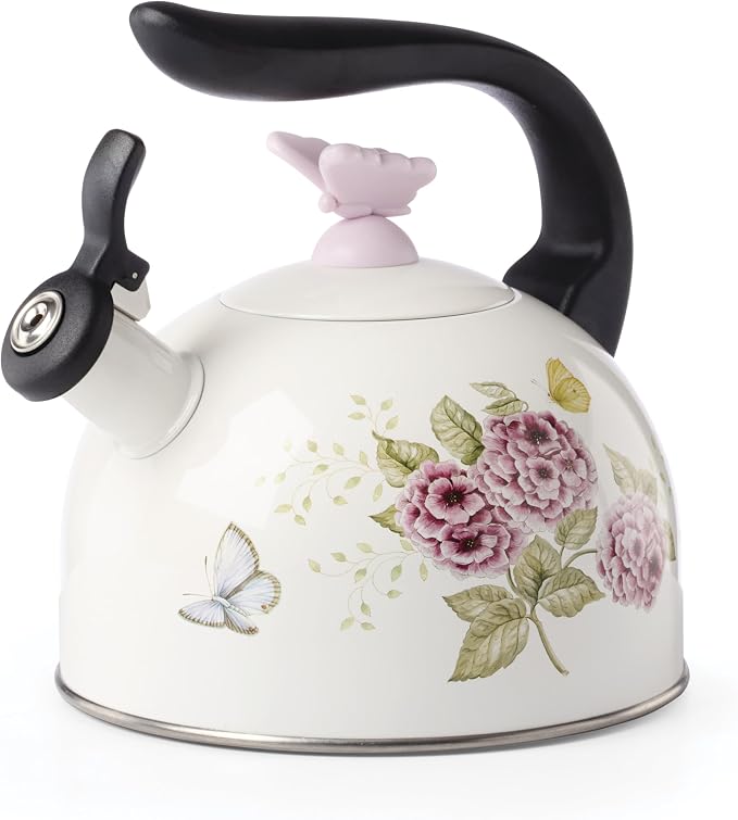 Lenox Butterfly Meadow Enamelware Tea Kettle, 84.5oz | dishwasher safe | floral design | for stovetop | 8.66 inch, 84.5oz, gift for women, kitchen kettle, kettle item - Image 3
