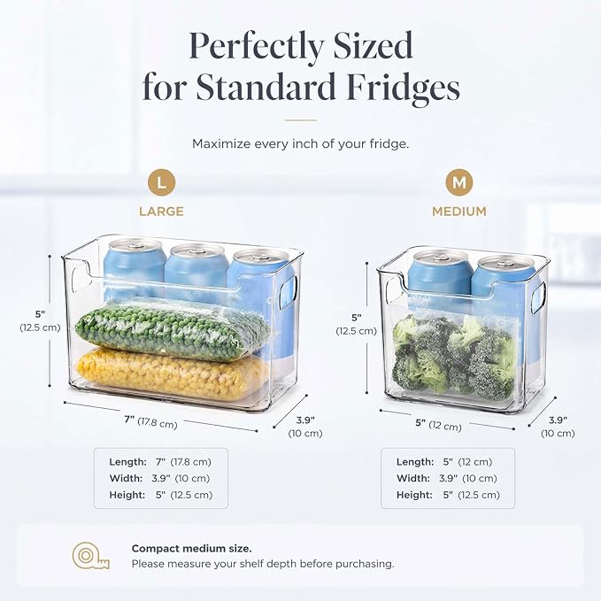 Crystal Clear Freezer Storage Bins, Crack-Resistant Plastic Fridge Storage Bins with Built-in Handles, BPA-Free Organization Containers for Refrigerator, Pantry Kitchen Cabinets (C(7in+4.8in),8) - Image 6