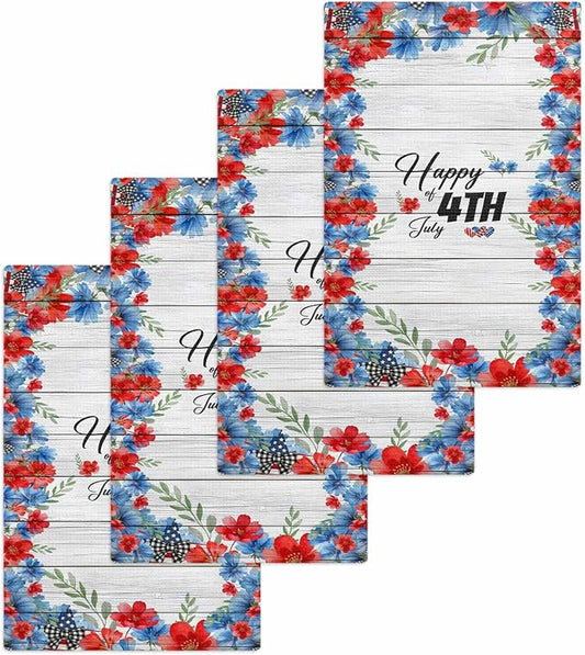 Independence Day Hand Towels Set,Waffle Weave Kitchen Towels 4PCS,USA Flag Flowers Leaves Grey Wood Grain Microfiber Hair Face Bath Tea Towel Absorbent Quick Drying Cleaning Dish Cloths,15.7"x23.6" by Unknown