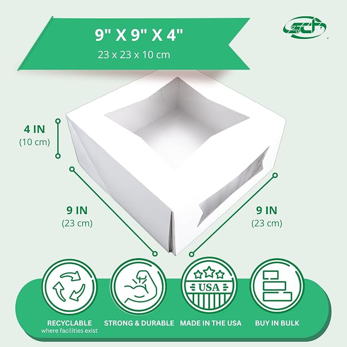 Southern Champion Tray 24293 Paperboard White Window Bakery Box, 9" Length x 9" Width x 4" Height (Case of 150) - Image 2