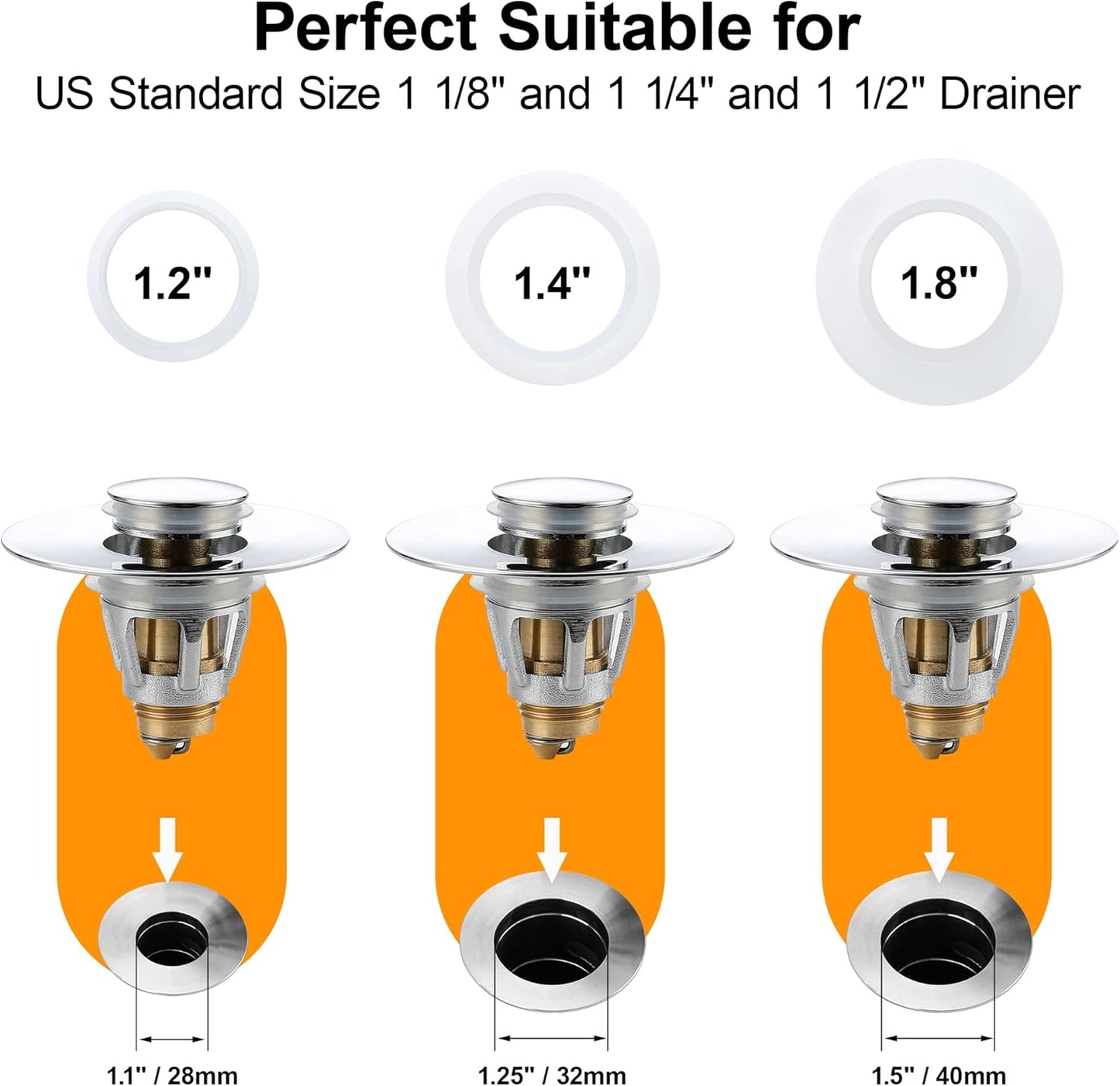 Bathroom Sink Stopper - for 1.25" Standard Drain Holes, Pop Up Sink Strainer, Bullet Core Push Type Stainless Steel Plug