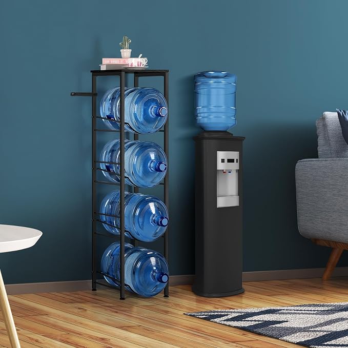 BTY Water Jug Rack 5 Gallon Water Bottle Holder with Storage Shelf 4 Tier Heavy Duty Water Jug Organizer Stand for Home Office Kitchen Living Room Breakroom, Black - Image 7