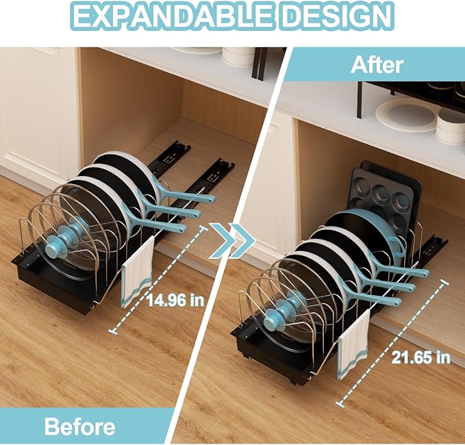 Golener Pots and Pans Organizer Under Cabinet, 22" Deep Expandable, 2 Pack - Image 2