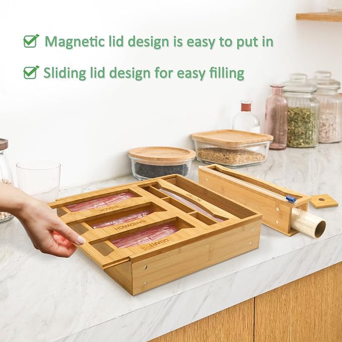 Drawer Organizer for Ziplock Bags and Foil, 6 In 1 Magnetic Foil and Plastic Wrap Organizer, Ziplock Bag Storage Organizer Compatible with Gallon, Quart, Snack and Sandwich Variety Size Bags - Image 6