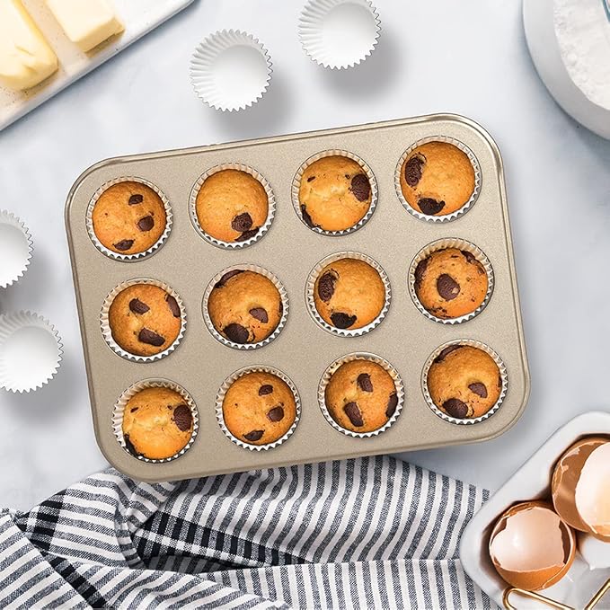Glad Mini Muffin Pan Nonstick - Heavy Duty Metal Cupcake Tin with Small Baking Cups, Mini 12-Cup - Image 5