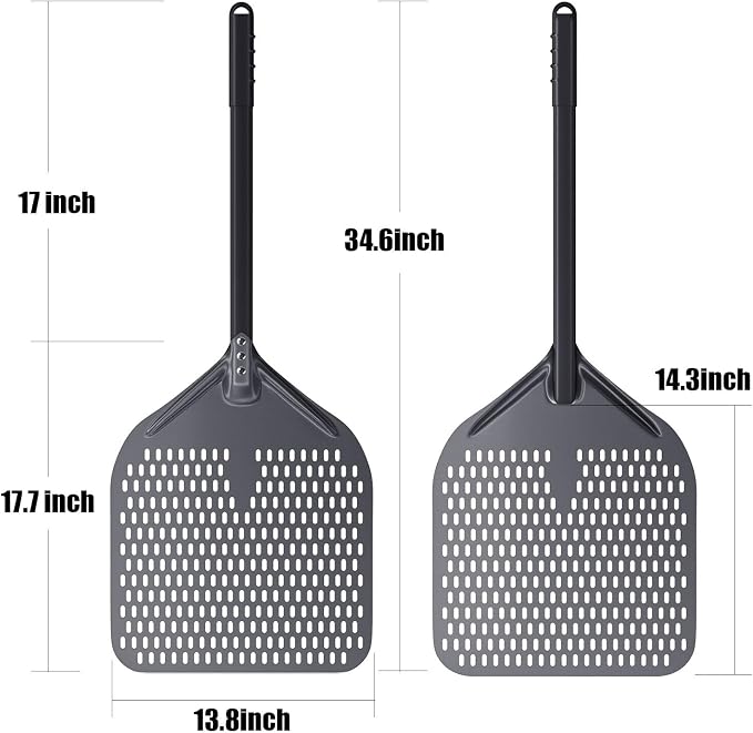 14" Perforated Pizza Peel, 14" x 16" Lightweight Aluminum Pizza Turning Peel, Commercial Pizza Paddle, 34 Inch Overall - Image 2
