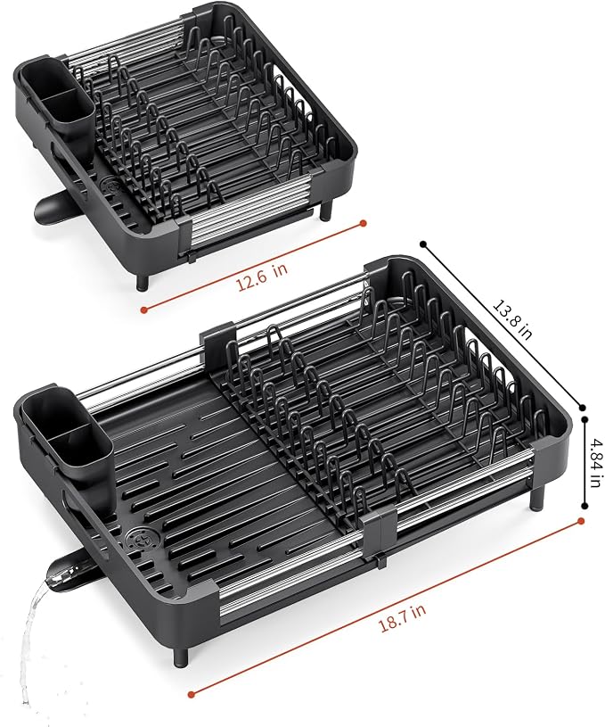 TOOLF Expandable Dish Drying Rack for Kitchen Counter, Standard, Black - Image 2