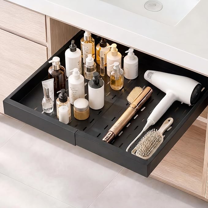 VEVOR Pull Out Cabinet Organizer, 2 Pack Expandable Width (12.2"-18.9"), 20.47" Deep Pull Out Drawers for Cabinets, Sliding Drawer for Kitchen Pantry Cabinet Organizer with Nano Adhesive Strips, Black - Image 8