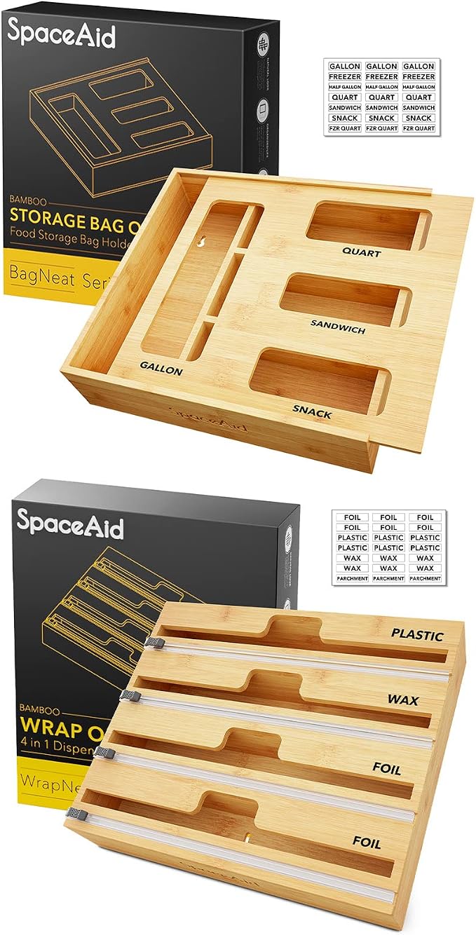SpaceAid Bag Storage Organizer (1 Box 4 Slots), SpaceAid WrapNeat 4 in 1 Wrap Dispenser by SpaceAid