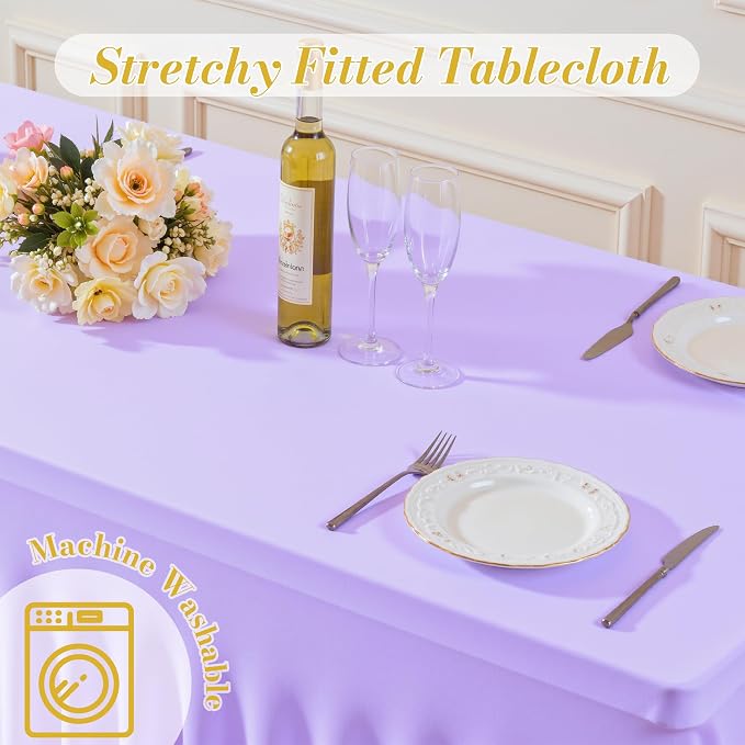 2 Pack Purple Table Cloth for 6 Foot Rectangle Tables Spandex Fitted Tablecloth 6ft Stretch Table Covers Skirt Purple Banquet Tablecloths Wrinkle Free Tablecloth for Party Wedding Birthday Event - Image 7