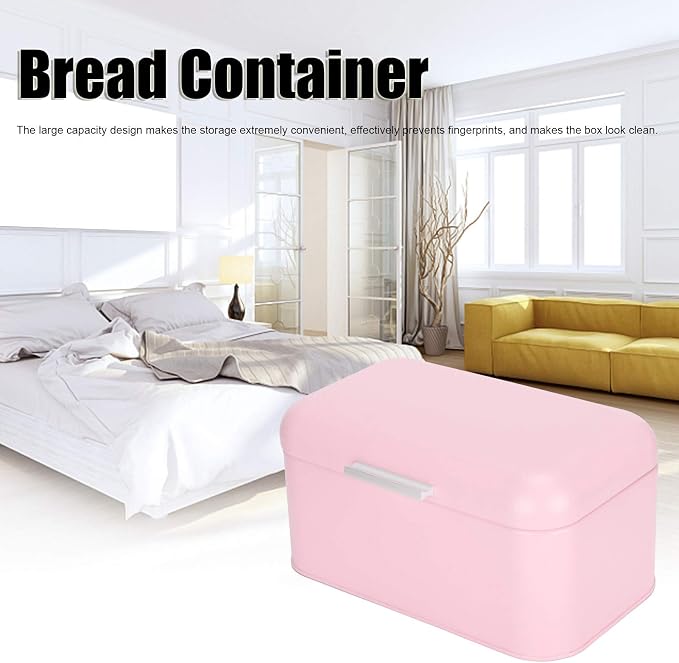 Pink Metal Bread Box, Large Kitchen Counter Storage Container with Lid - Image 2