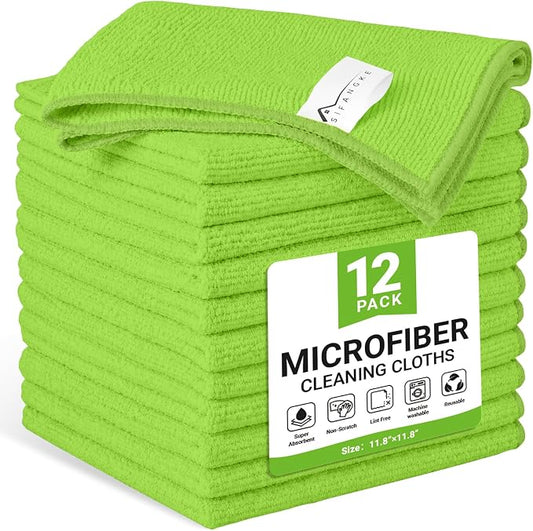 SIFANGKE Microfiber Cleaning Cloth, 12 Pack Limegreen Cleaning Rags for Housekeeping, Reusable Microfiber Towels for Car, Kitchen, Bathroom and Household Cleaning Supplies, 11.8"X11.8" by Unknown