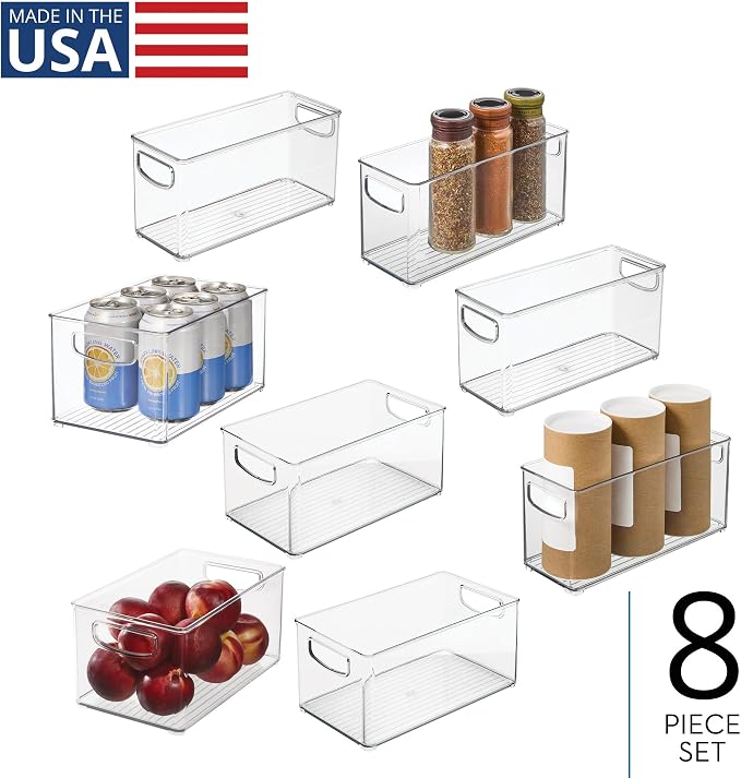 iDesign Stackable Pantry Bins with Handles, 4 Small and 4 Medium Bins, 8 Pack, Clear, Made in USA - Image 2