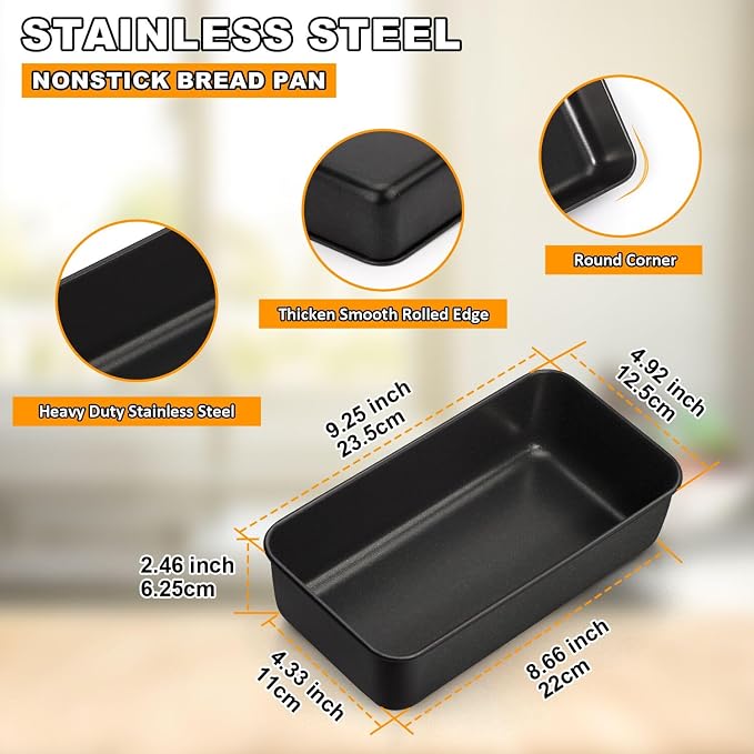 LIANYU 6 Pack Nonstick Loaf Bread Pan for Baking, 9x5In Bread Loaf Baking Pan, Stainless Steel Meatloaf Pan Tin for Homemade, Dishwasher Safe - Image 2