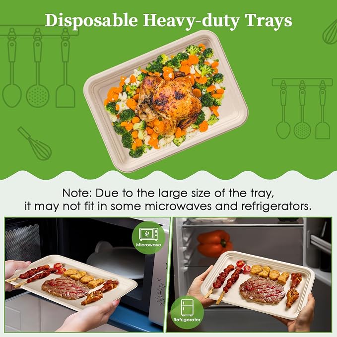 ECOLipak 50 Pack 14 in Compostable Natural Disposable Food Crawfish Trays | Large Paper Thanksgiving Plates for Turkey, BBQ, Seafood Boil Party Supplies, Heavy Duty, Biodegradable, Sugarcane Bagasse - Image 4