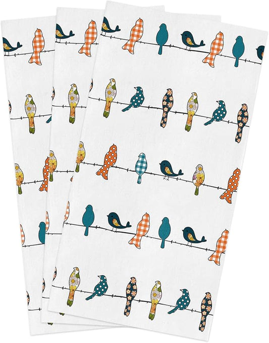 Smile Sunflower Kitchen Towels Microfiber Cleaning Cloths, Birds on The Wire Teal Grey Orange Soft Dish Towels for Kitchen, Pack of 3 Absorbent Hand Towels Reusable Tea Towels,Bar Towels,18x28 Inch by Smile+Sunflower