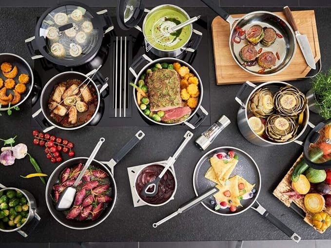 RÖSLE Silence Pro Stewing Pan, High-Quality Universal Pot Made of 18/10 Stainless Steel, 20 cm, Glass Lid, Inner Scale, Suitable for Induction Cookers, Dishwasher Safe, Silver/Black - Image 2