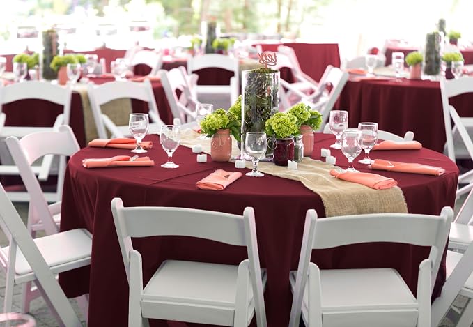 8 Pack Burgundy Round Tablecloths, Diameter of 120 inch - Image 5