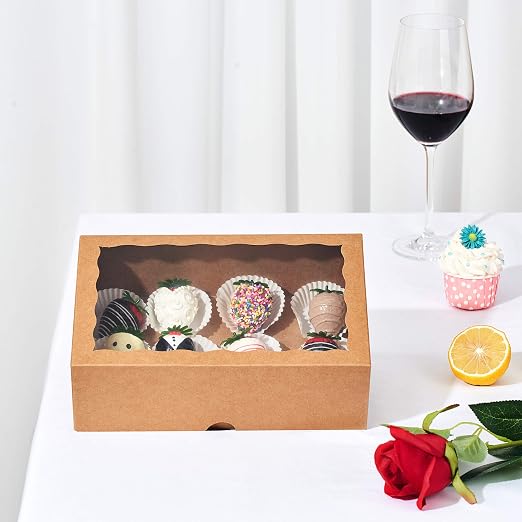 25PCS10 x 7 x 2.5 inches One Piece Professional Strawberry Boxes, Cookie Boxes, Natural Kraft Brown Paper Boxes with Display Window - Image 4