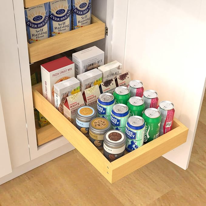 Wooden Pull out Cabinet Organizer 12" W x 21" D x 4.3" H, Heavy Duty Slide Out Drawers Pull-Out Home Organizers for Kitchen Cabinets - Image 6