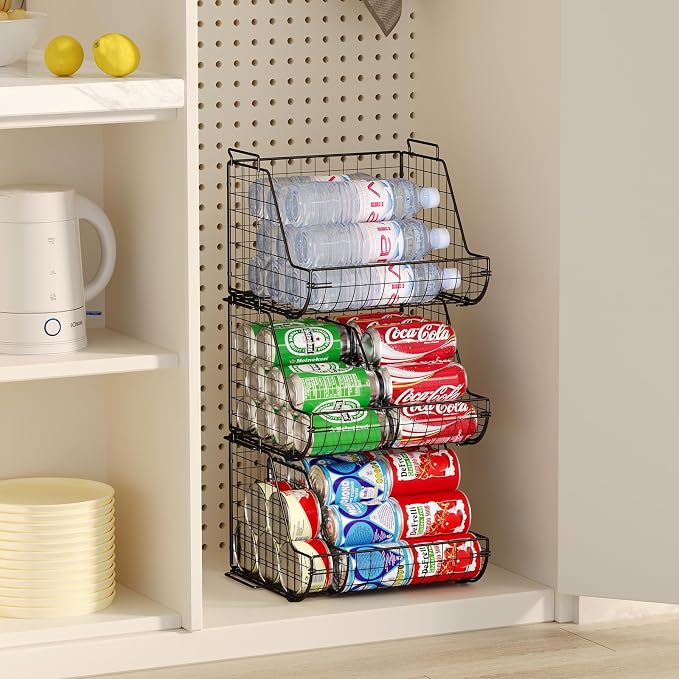 Stacking Can Dispensers 3 Tier with 3 Divider, Large Pantry Can Organizer, Beverage Drink Pop Soda Can Storage Basket, Can Holders for Pantry, Canned Food Rack Wire Bins for Kitchen Cabinet (3-Pack) - Image 7