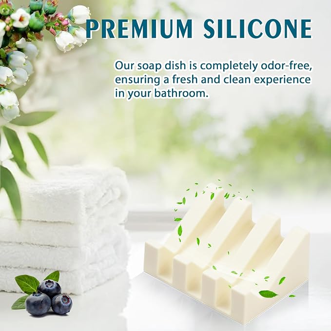 2 Pack Self Draining Silicone Soap Dish for Shower & Kitchen - Waterfall Bar Soap Holder Tray, Non-Slip Soap Saver Keeps Soap Dry, Easy to Clean, Extends Soap Life (CreamWhite) - Image 4