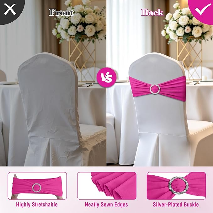 LEBENGURU Fuchsia Stretch Chair Sashes 50pcs with Buckle Slider - Image 4