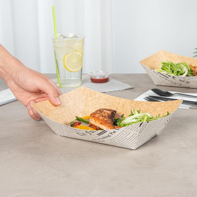 Restaurantware Paper lb Newsprint Food Tray Boat, 50 Pack - Image 5